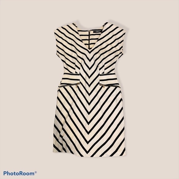 arc & co Dresses & Skirts - Arc & CO blk/white striped zippered pleated dress